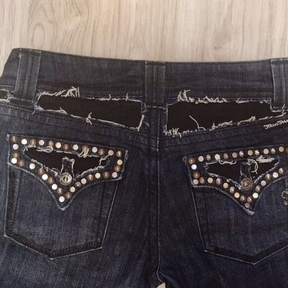 Miss Me Dark Blue Boot Cut Jeans with Studded Pockets - Picture 3 of 5
